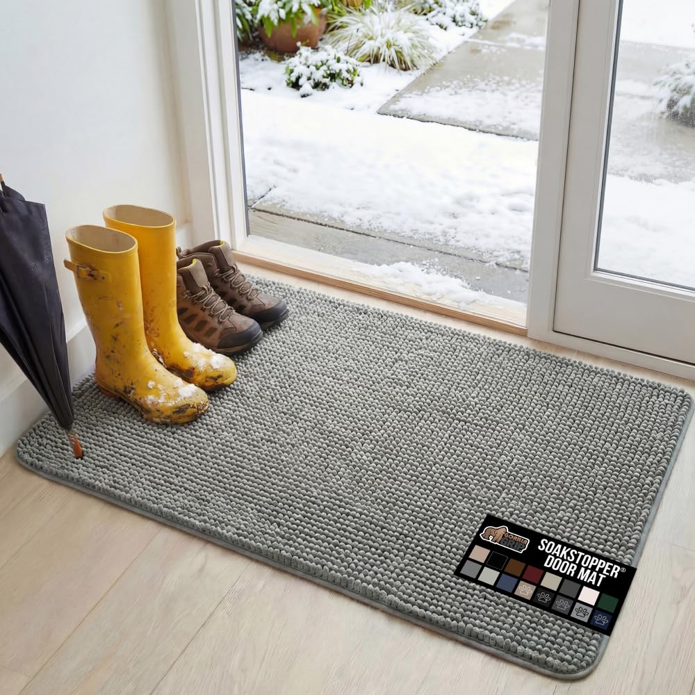 Gorilla Grip SoakSTOPPER dog door mat absorbs moisture at the entryway.