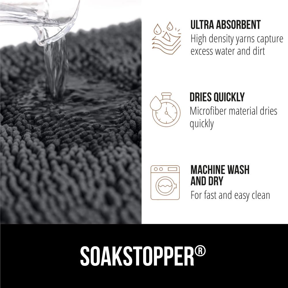 GORILLA GRIP SoakSTOPPER soft chenille microfiber dries quickly after use.
