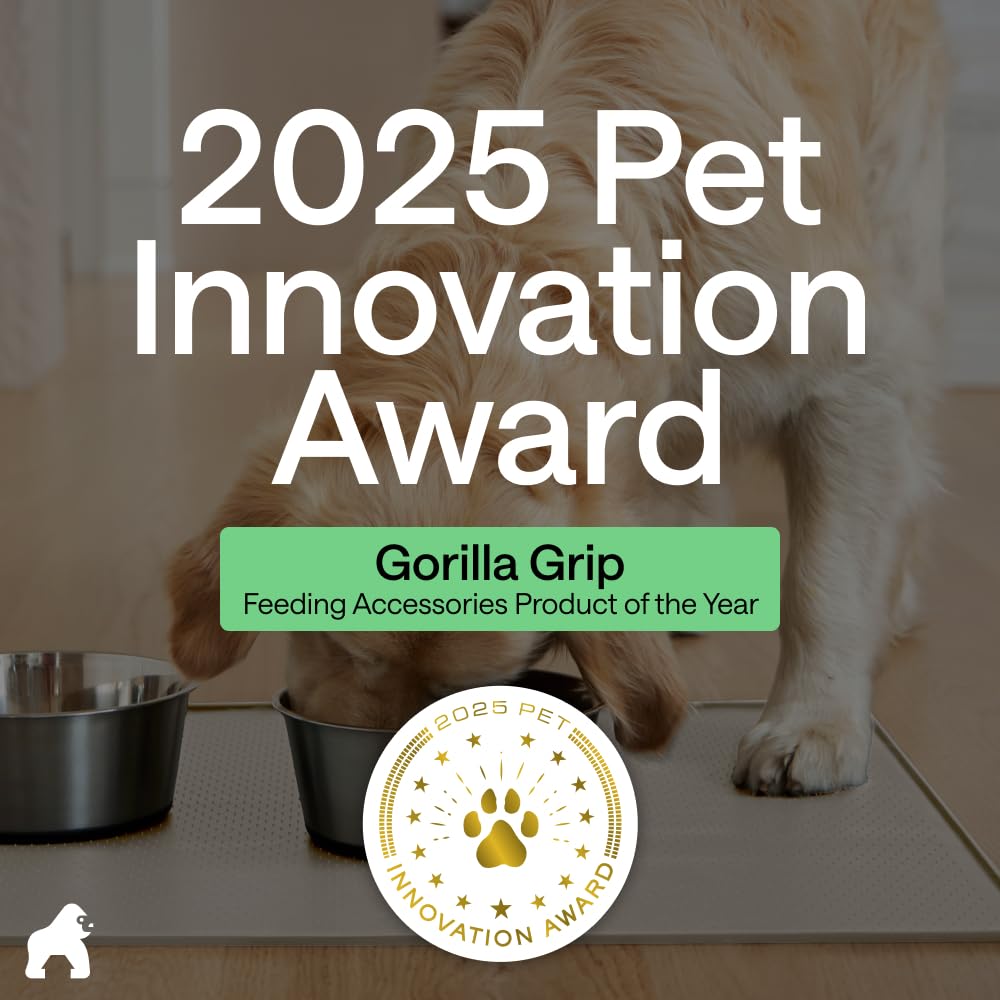 GORILLA GRIP mat under auto feeder minimizes spillover
