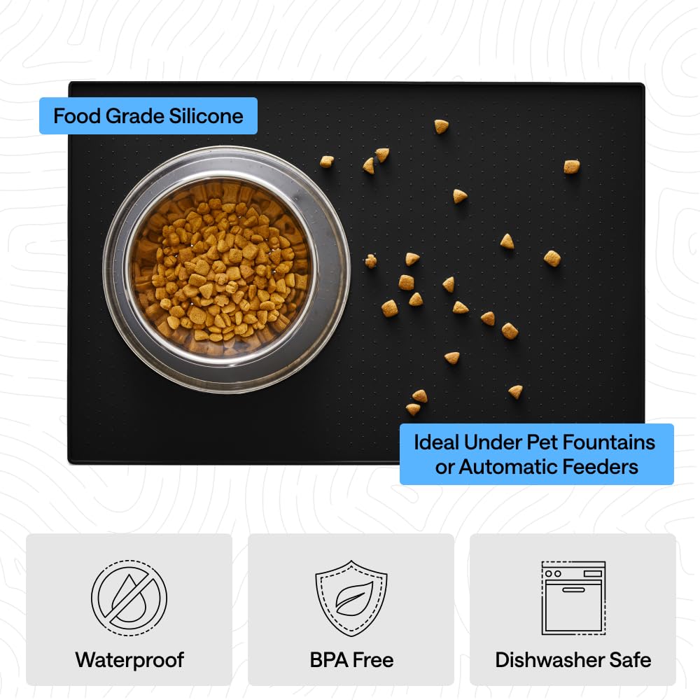 Gorilla Grip versatile mat fits under bowls, fountains, and feeders
