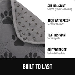 GORILLA GRIP waterproof dog blanket on sofa edge highlights leakproof defense against spills.