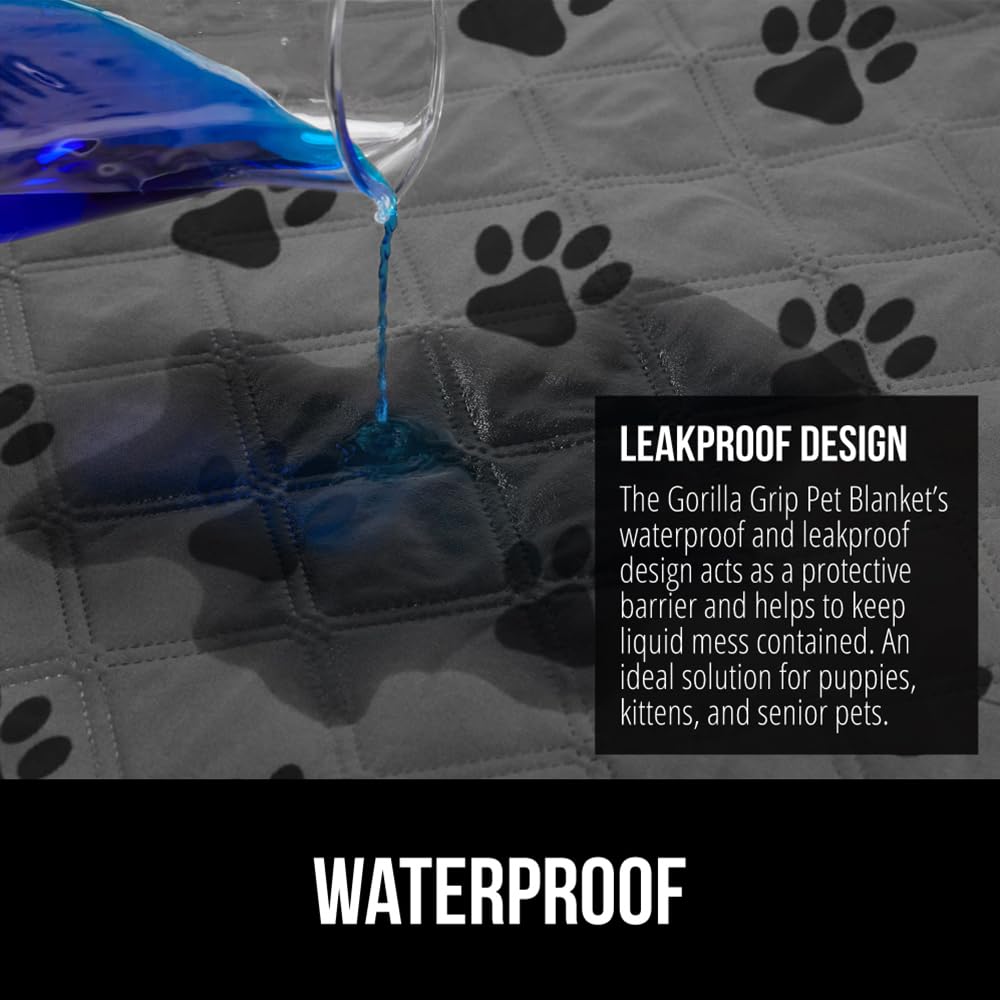 GORILLA GRIP waterproof dog blanket silicone dot backing shows slip-free placement.