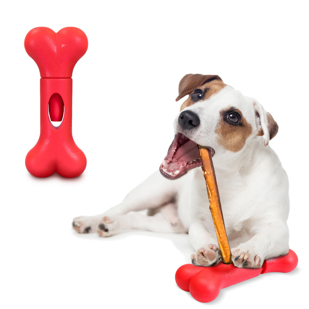 GoSports Chew Champ bully stick holder in action, secure design helps prevent choking.