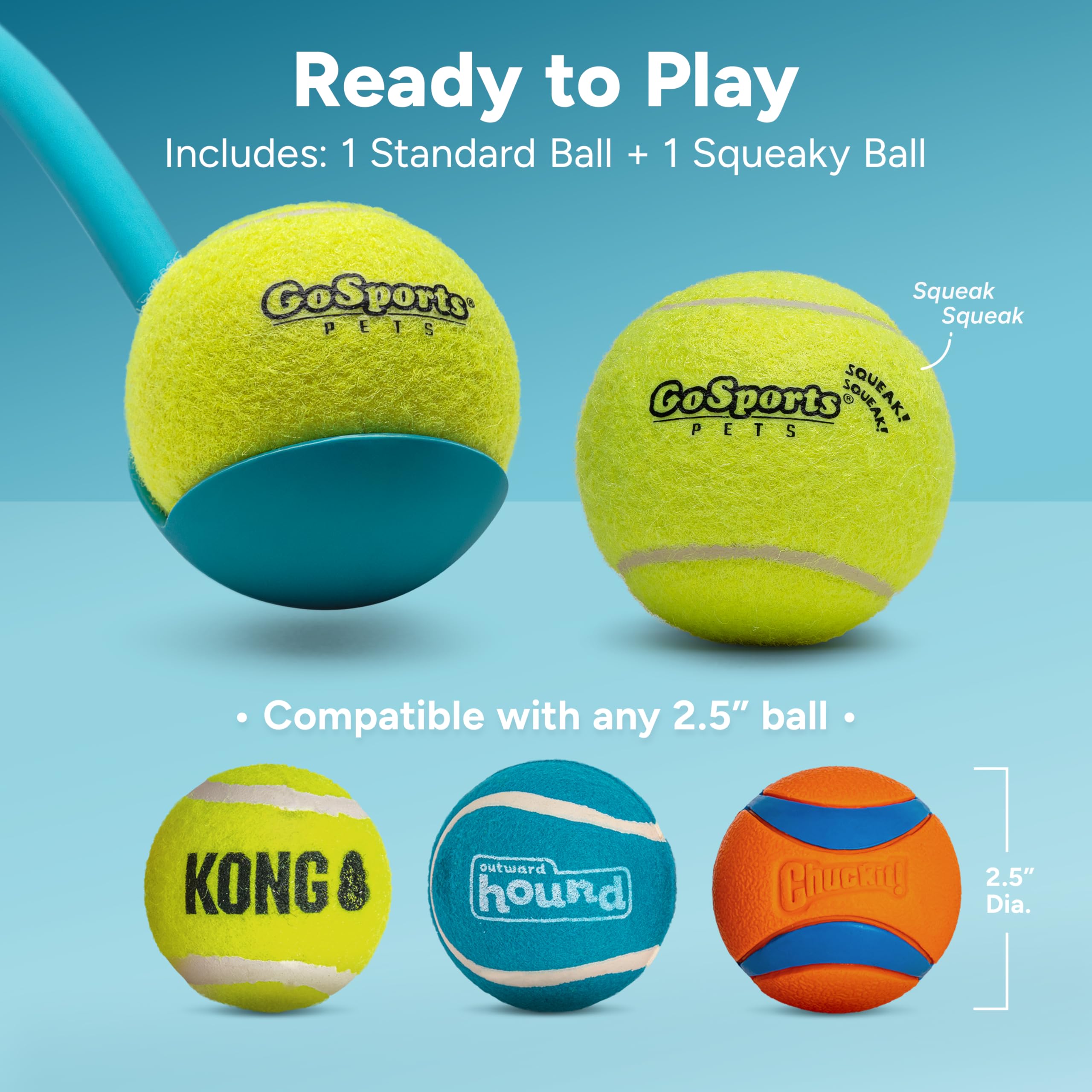 GoSports Pets squeaky ball adds extra excitement during fetch.