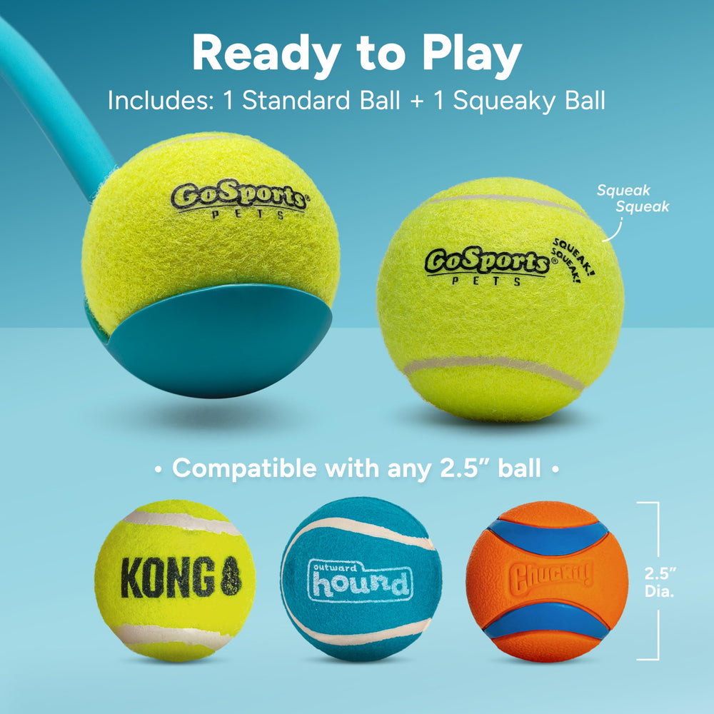 GoSports Pets squeaky ball adds extra excitement during fetch.