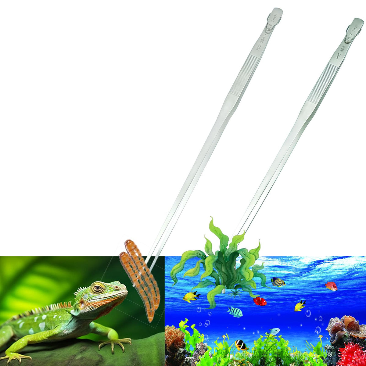 Gostur aquarium tweezers with curved tip for precise plant placement in tanks.