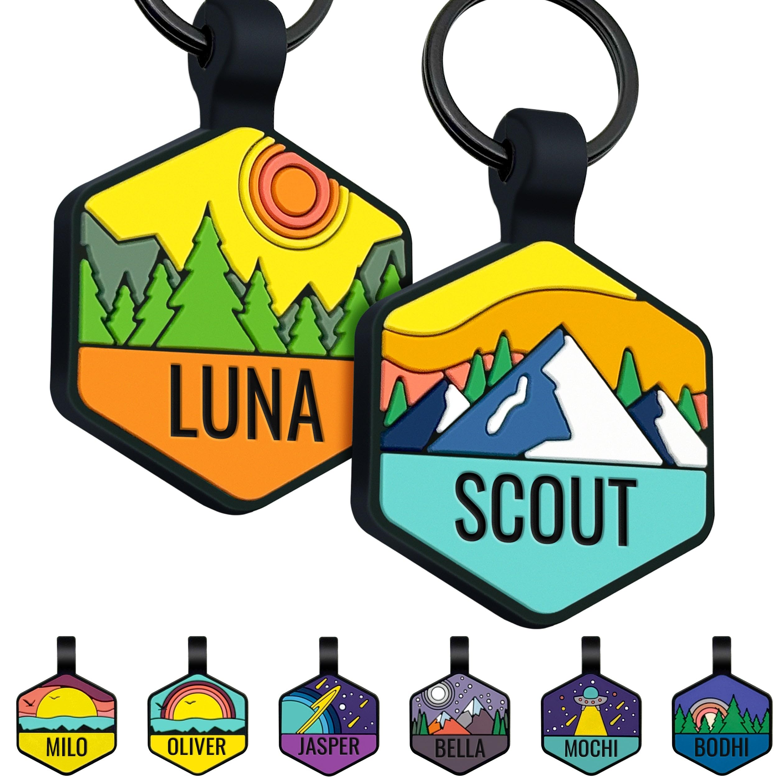 GoTags silicone dog tag with mountain hexagon design for outdoors