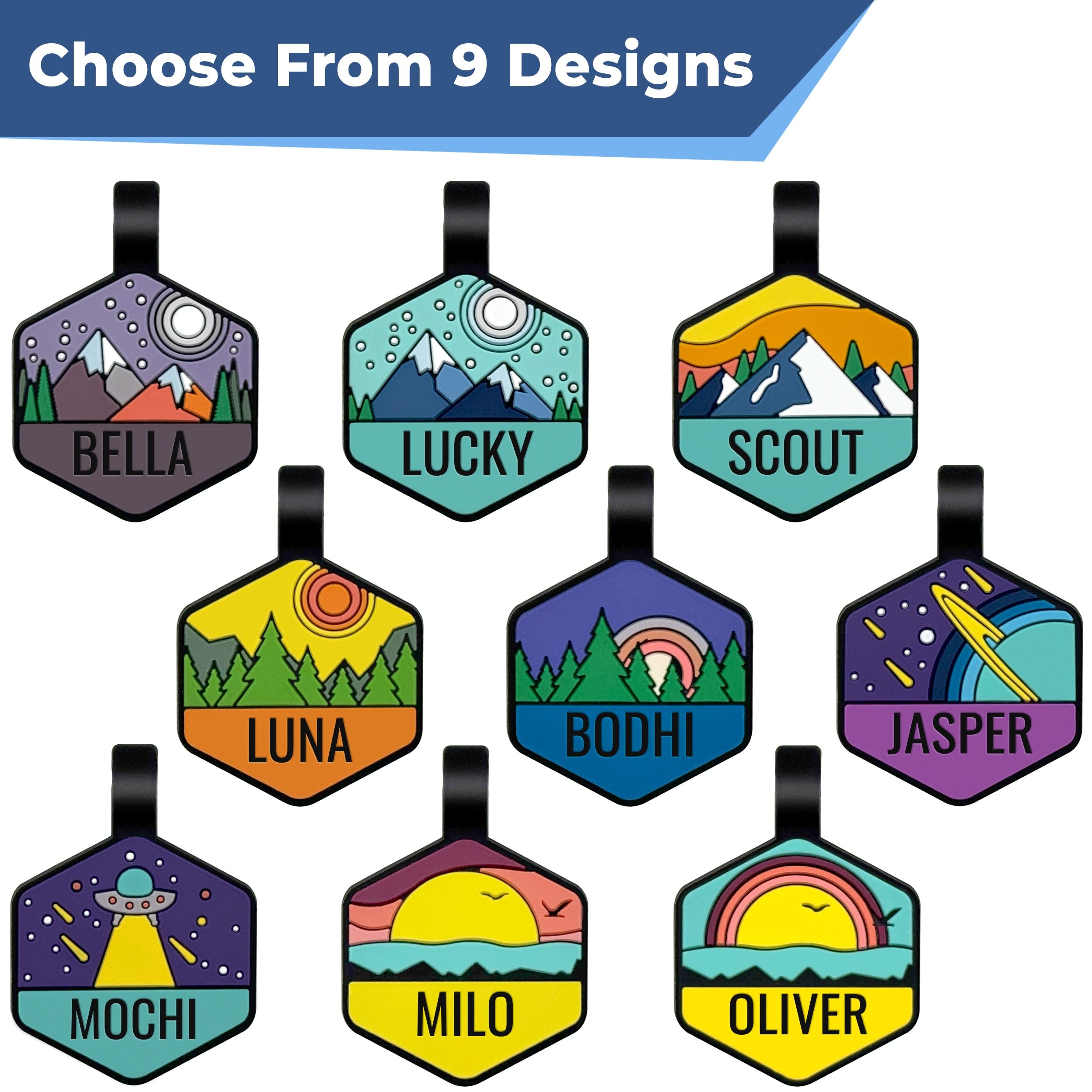 GoTags silicone dog tag with space hexagon design for playtime