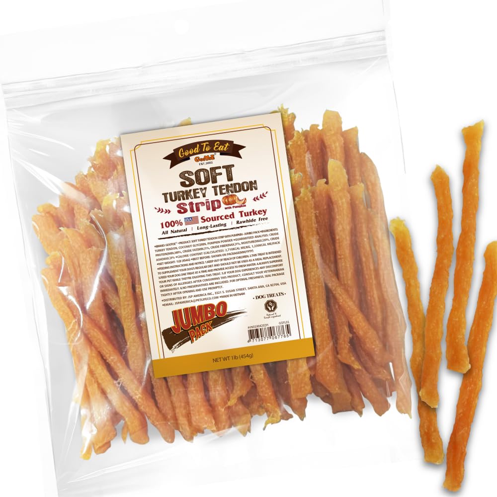 Gootoe soft turkey tendon pumpkin 1lb: tender chew for small and senior dogs