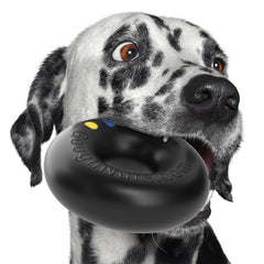 Goughnuts tough dog toy made of natural rubber withstands aggressive chewing.