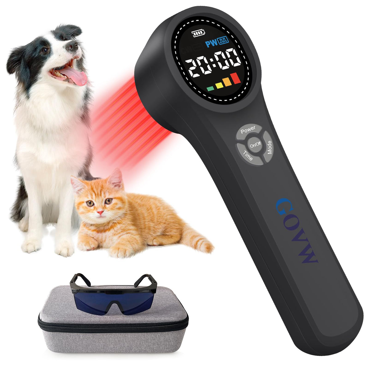 GOVW cold laser dog therapy device, front view, supports at-home relief