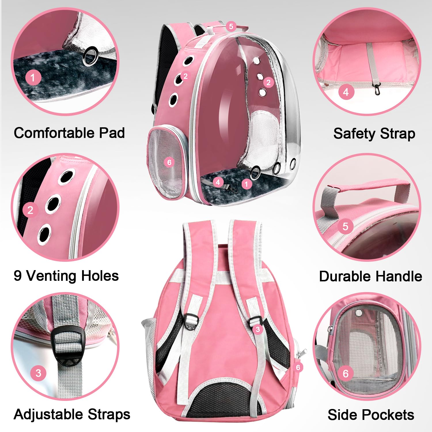 Goxeon cat backpack includes interior safety harness to secure your cat safely.