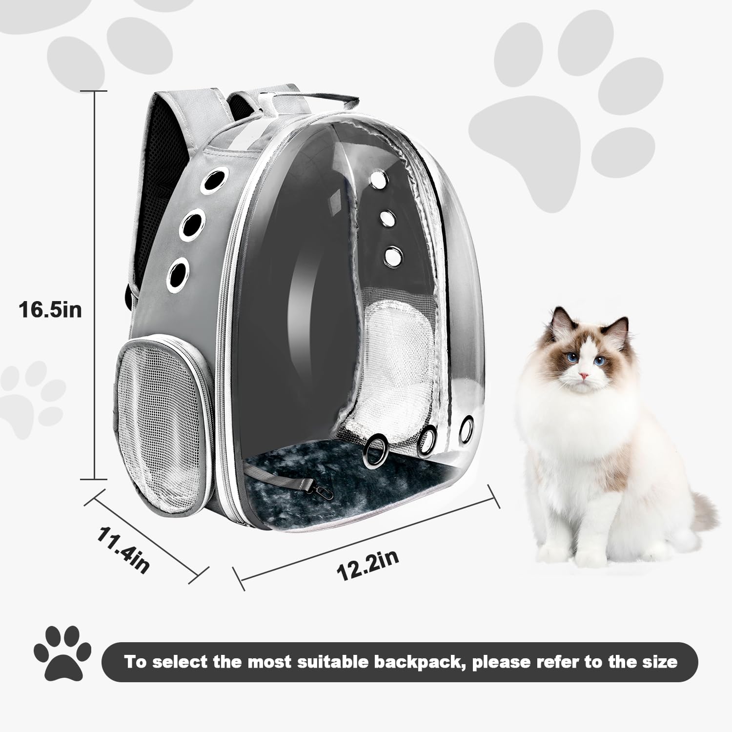 Goxeon cat backpack transparent window lets cat survey surroundings.