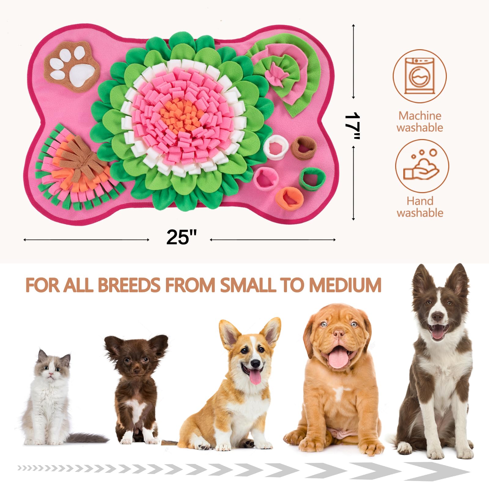 GoxRunx snuffle mat bone pink view with hidden treats for mental engagement