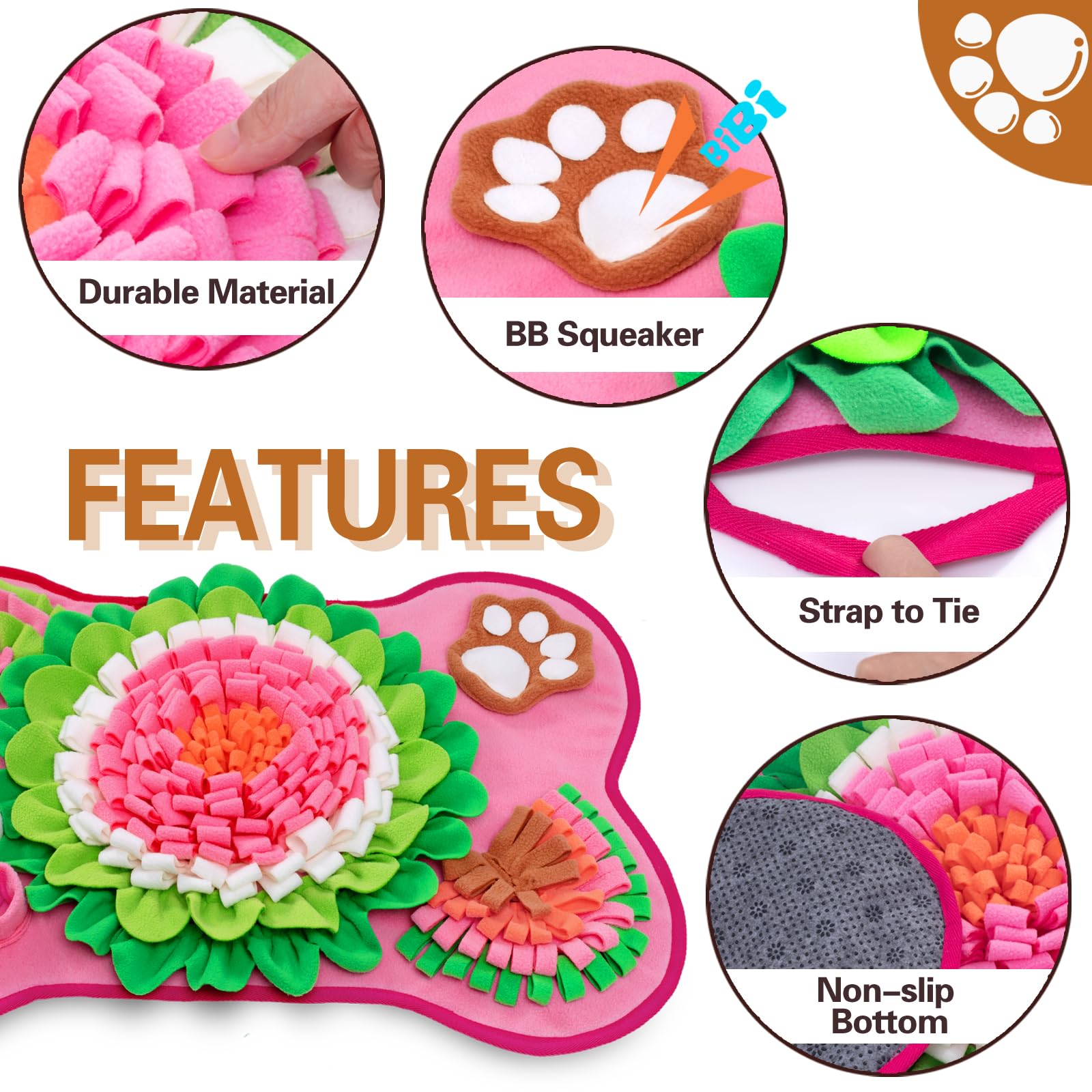 GoxRunx snuffle mat bone pink in use with dog sniffing and solving