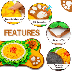 GoxRunx Snuffle Mat dog bone orange closeup shows soft fleece texture and squeaker