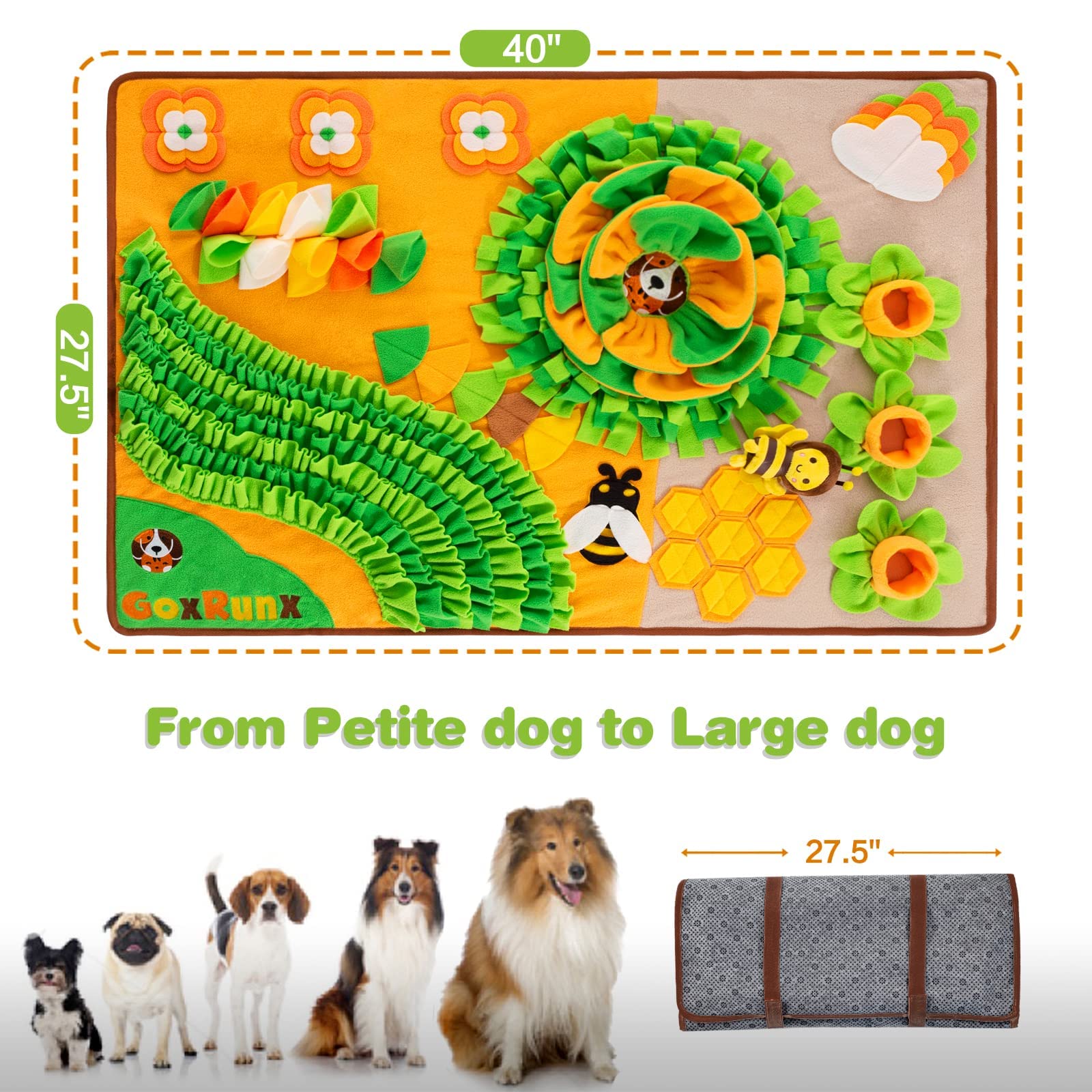 GoxRunx Snuffle Mat non-slip bottom keeps mat steady during sniffing sessions.