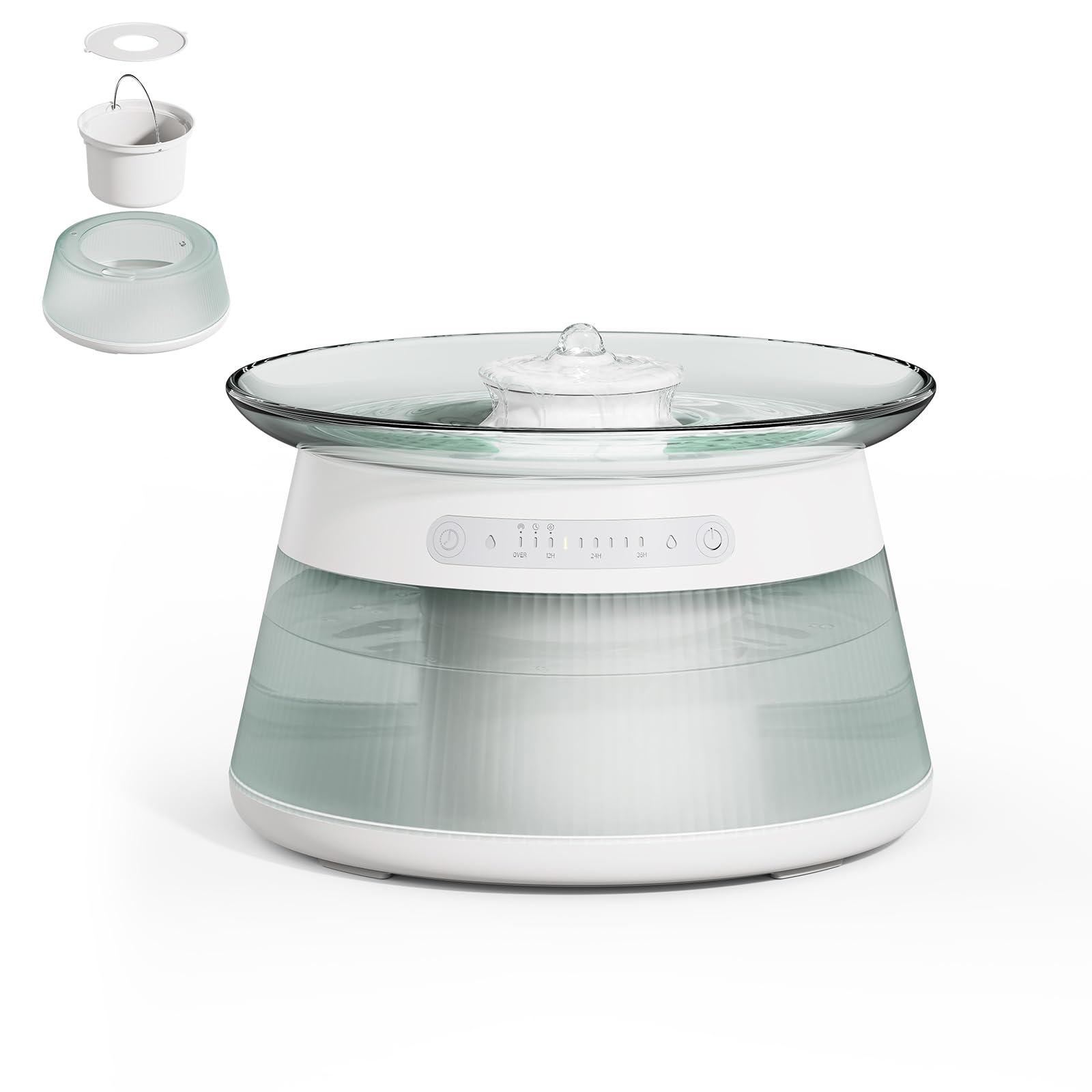 GOYJOY glass water tray highlights a hygienic cat fountain for clean drinking water