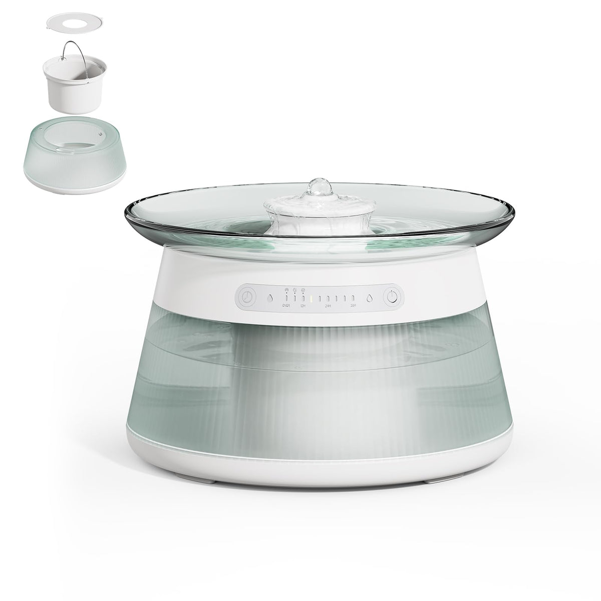 GOYJOY glass water tray highlights a hygienic cat fountain for clean drinking water