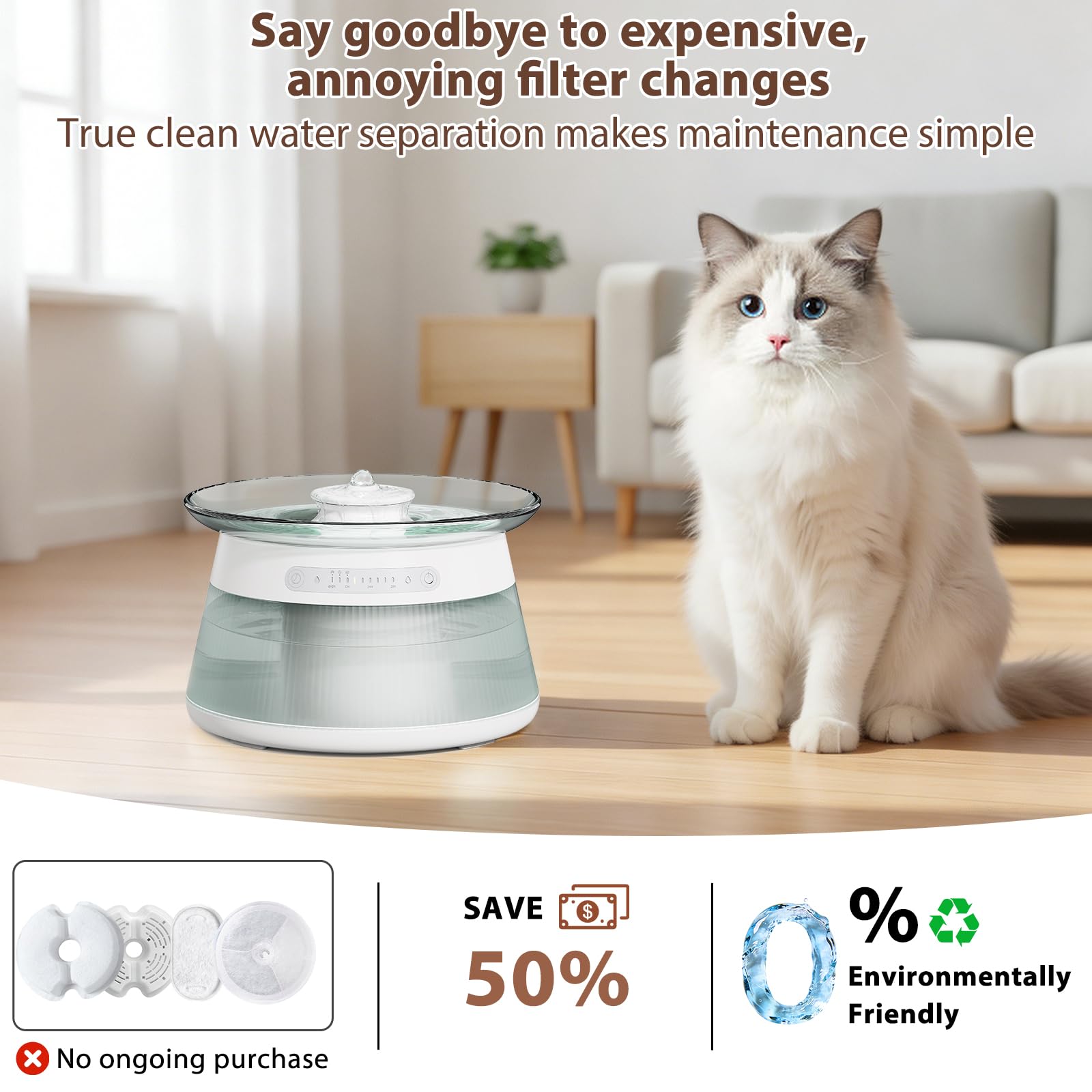 GOYJOY no-filter pet fountain provides cost savings and hassle-free hydration
