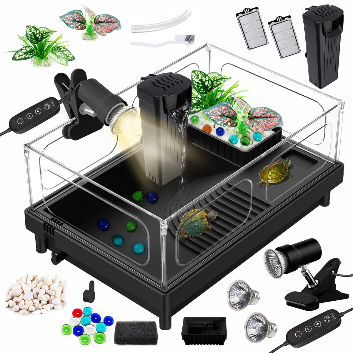 GOZILLA Small Turtle Tank Kit front view, compact habitat for small reptiles.
