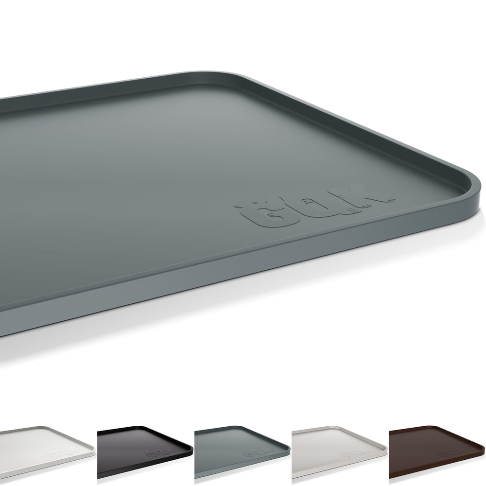 GQK silicone dog food mat 24x16 gray with raised edge to contain spills