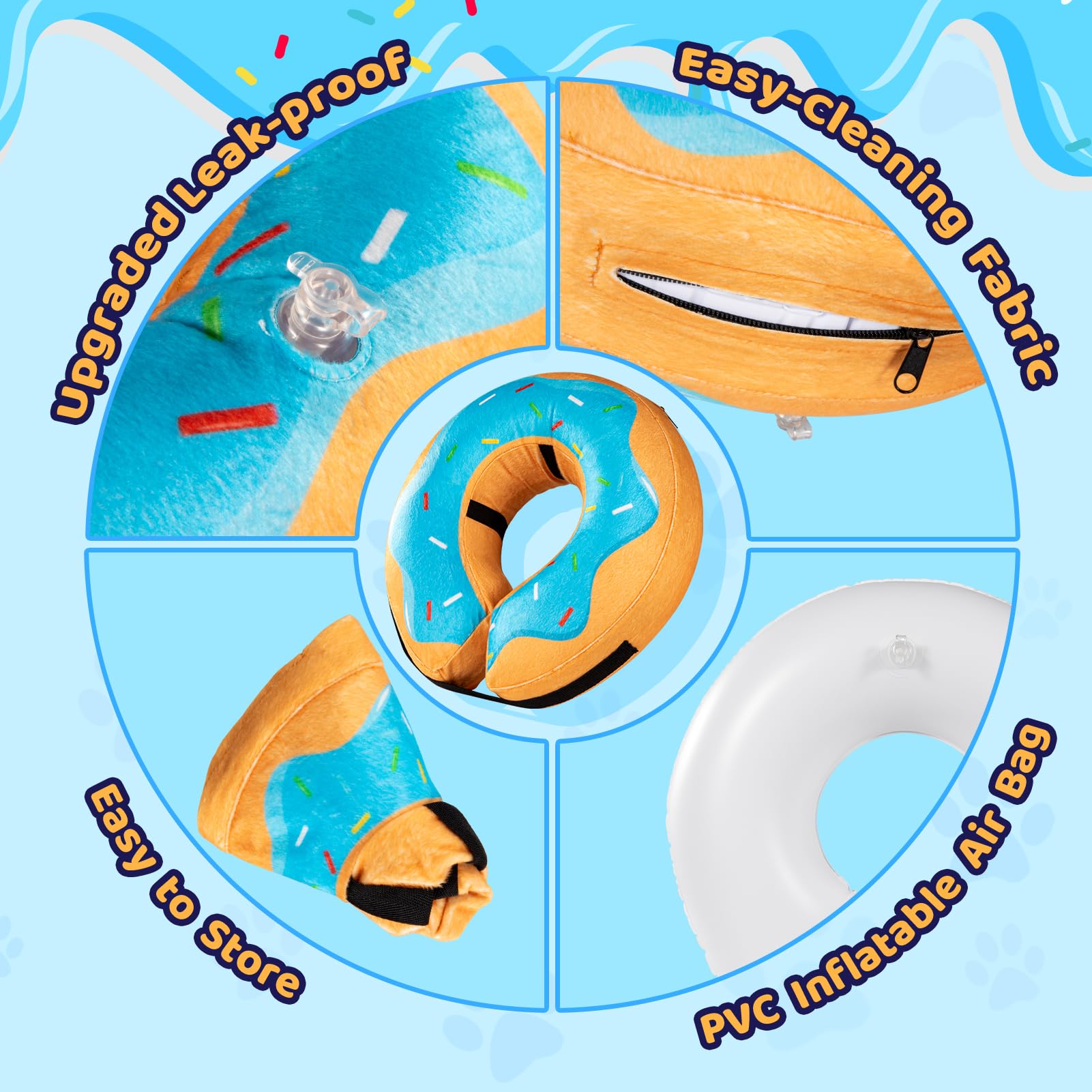 Grand Line donut inflatable collar blue easy-clean velvet cover is simple to wipe down.