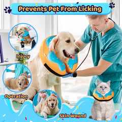 Grand Line donut collar blue side-worn demonstrates unobstructed vision and easy access to meals.