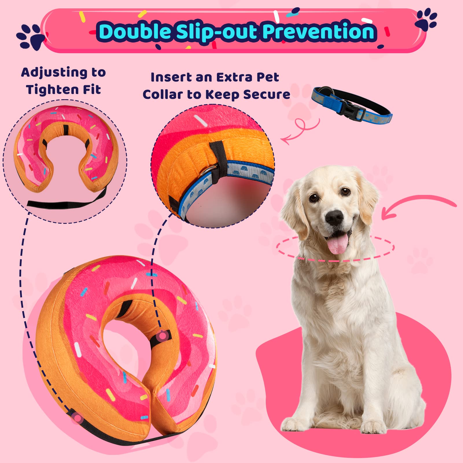 Pet eating and drinking with the donut collar on.