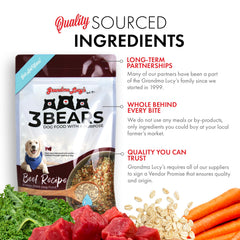 Grandma Lucy's 3 Bears Beef Dog Food water activation enables quick meals.