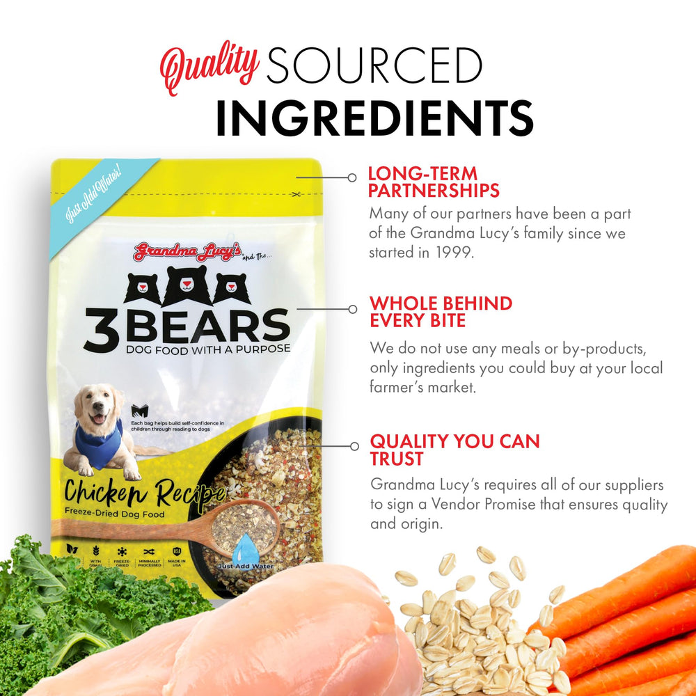 Grandma Lucy's 3 Bears freeze-dried chunks, ideal for quick rehydration.