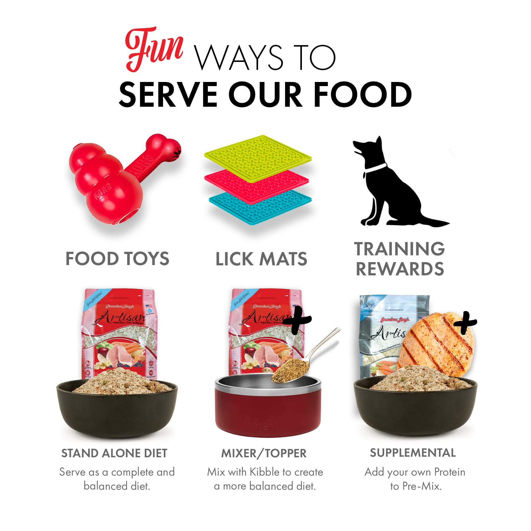 Grandma Lucy’s Artisan Pork all-life-stages formula supports dogs of any size.