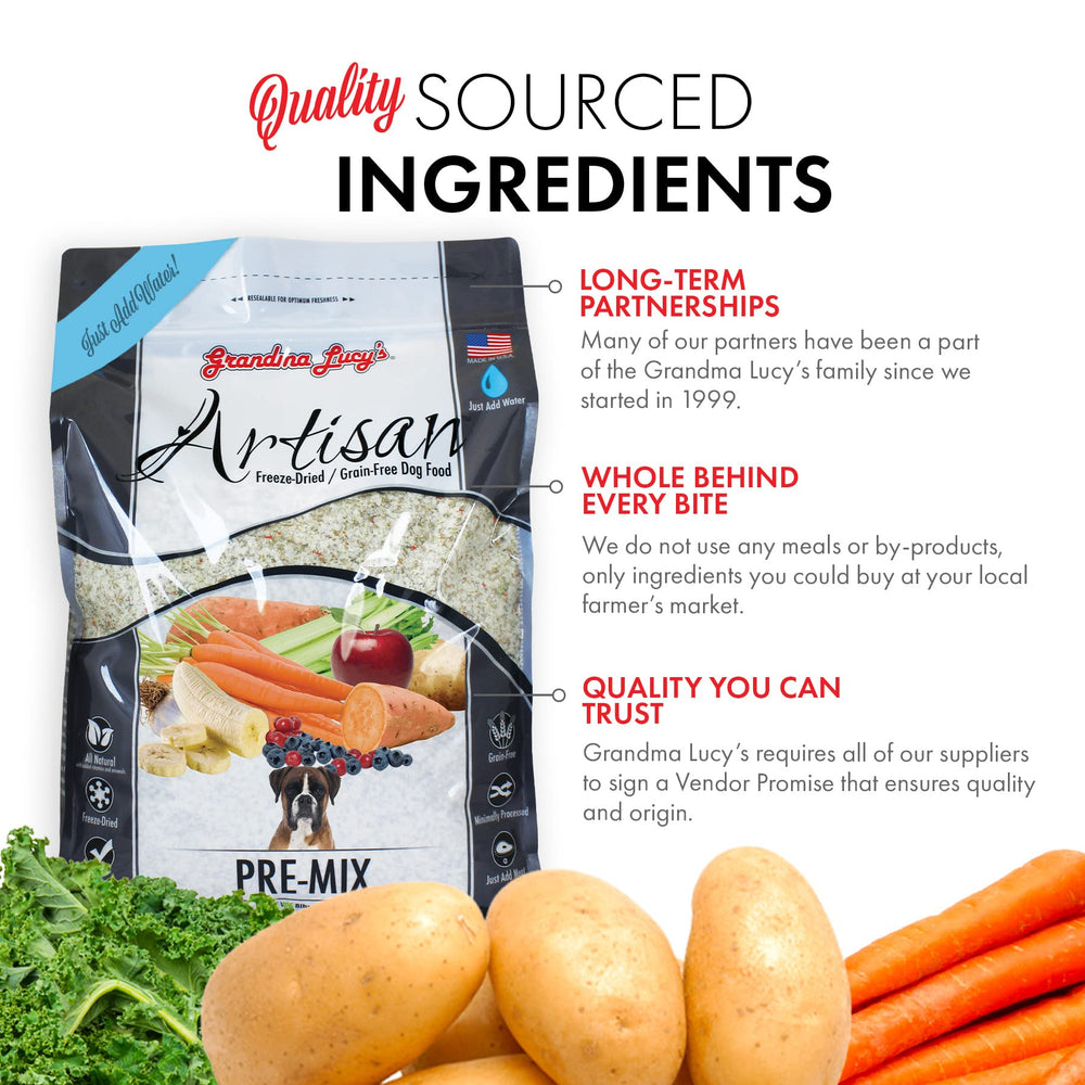 Grandma Lucy's Artisan Pre-Mix ingredient blend emphasizes simple, natural nourishment