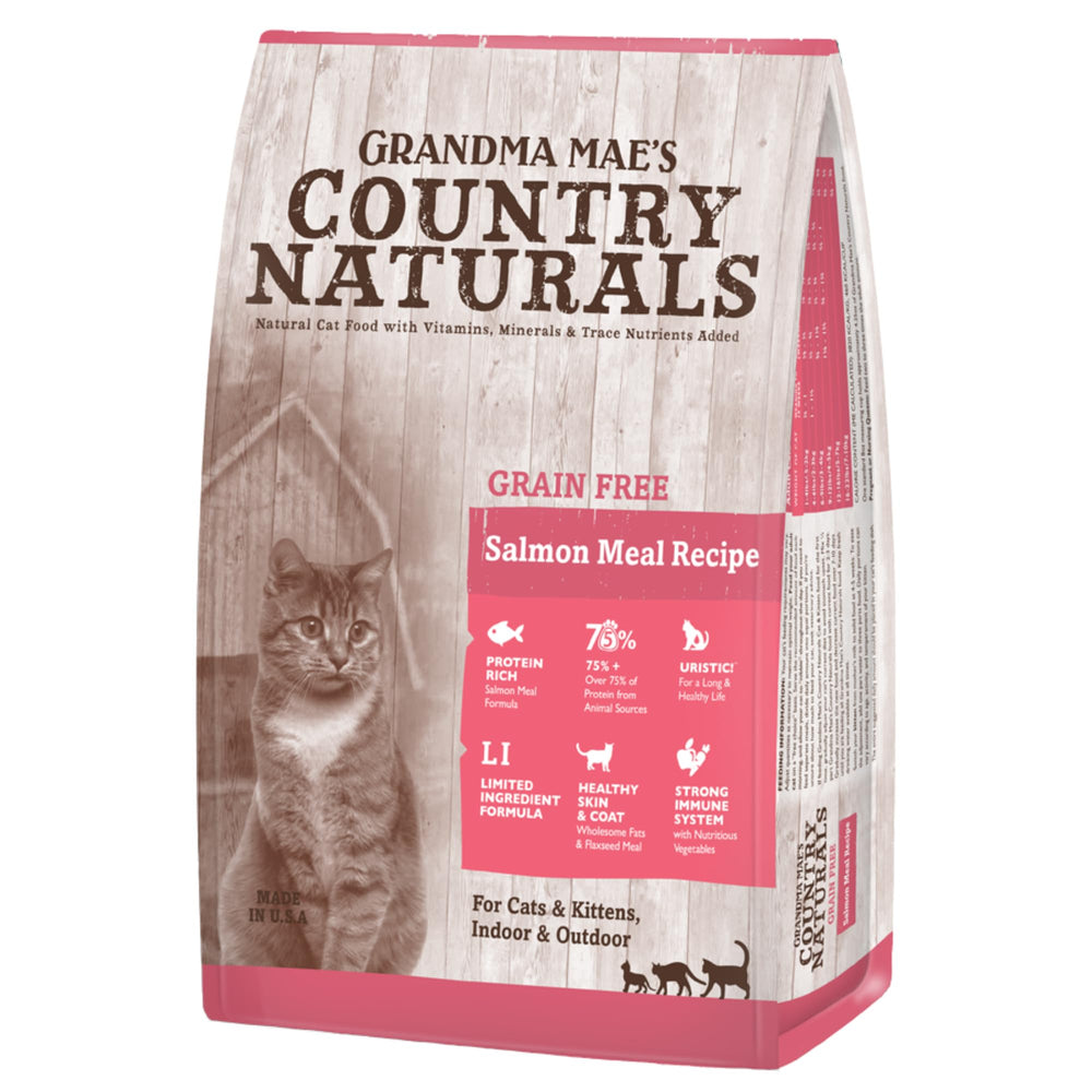 Grandma Mae’s Salmon Dry Cat Food, slow-cooked for digestible nutrition.