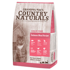 Grandma Mae’s Salmon Dry Cat Food, slow-cooked for digestible nutrition.