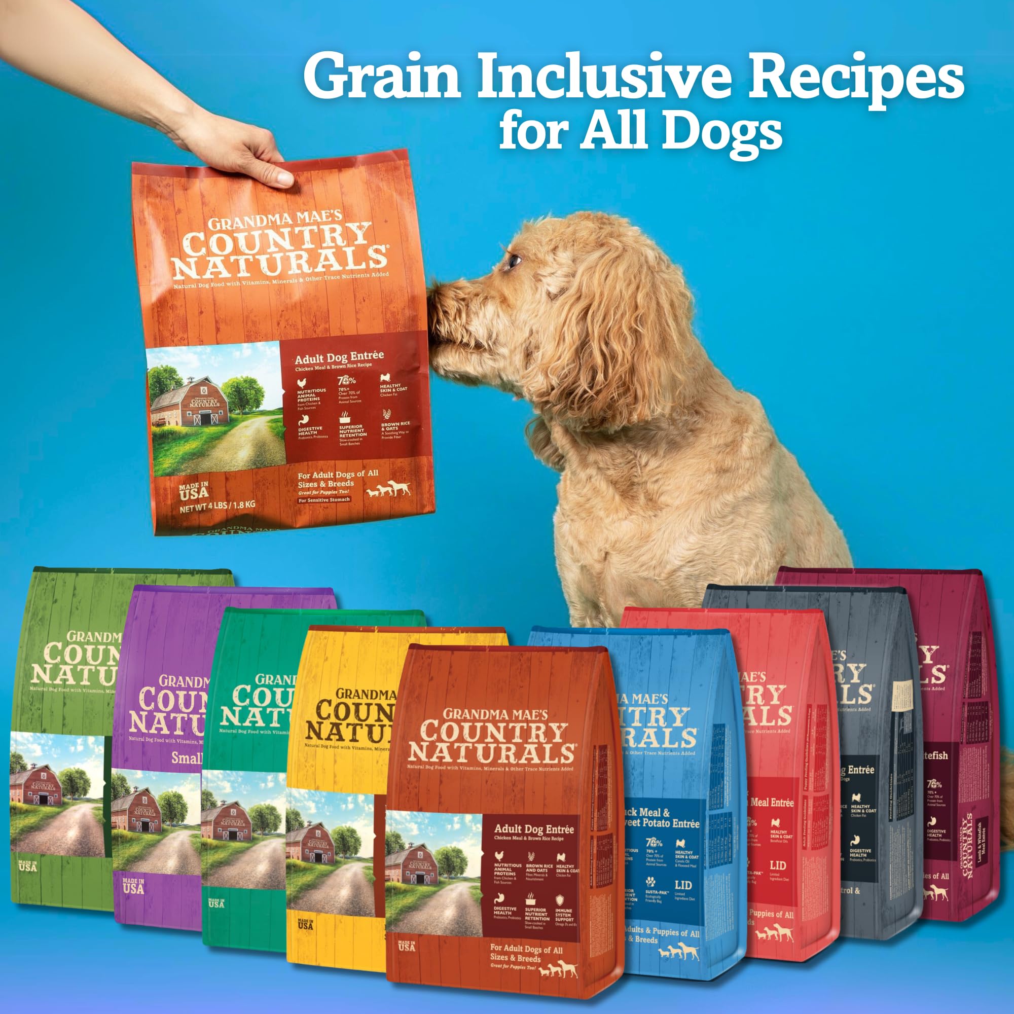 Grandma Mae's kibble with chicken and brown rice supports gentle digestion and steady energy.