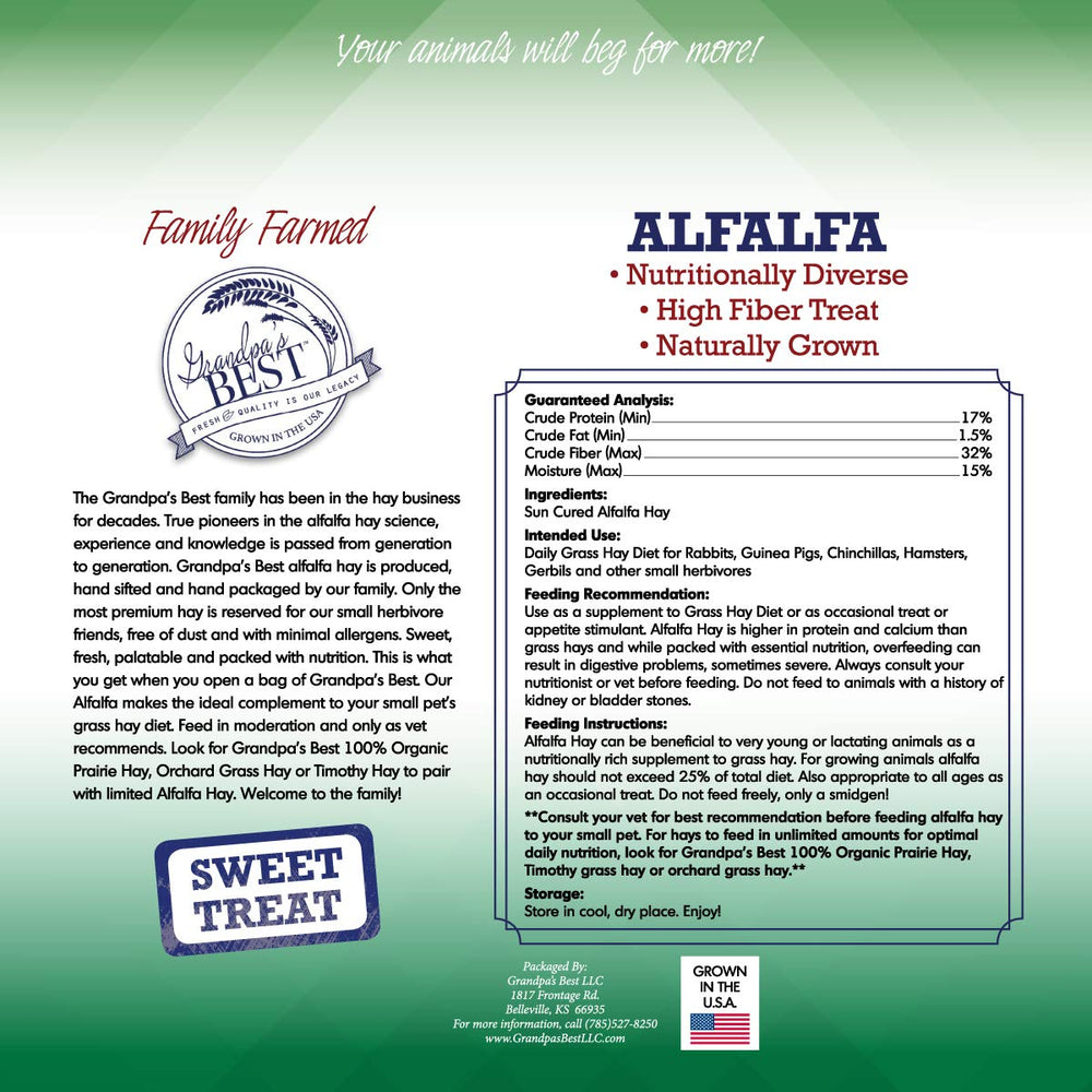 Grandpa's Best Alfalfa Hay soft texture invites easy nibbling for small pets.