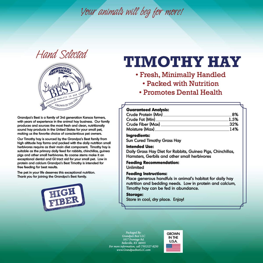 Grandpa's Best Timothy Hay Bale soft-texture close-up demonstrating fiber-rich freshness for digestion-friendly meals.