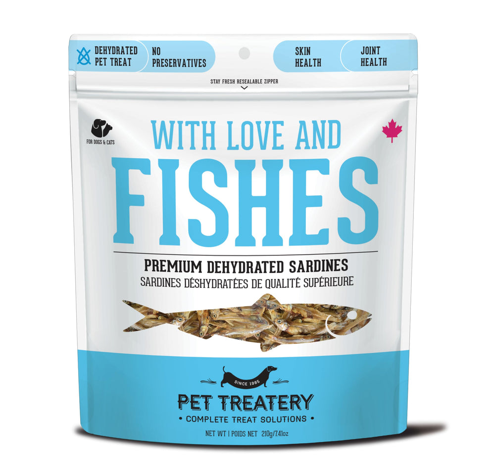 The Granville Island Pet Treatery sardines for dogs and cats in a 7.4 oz pack.