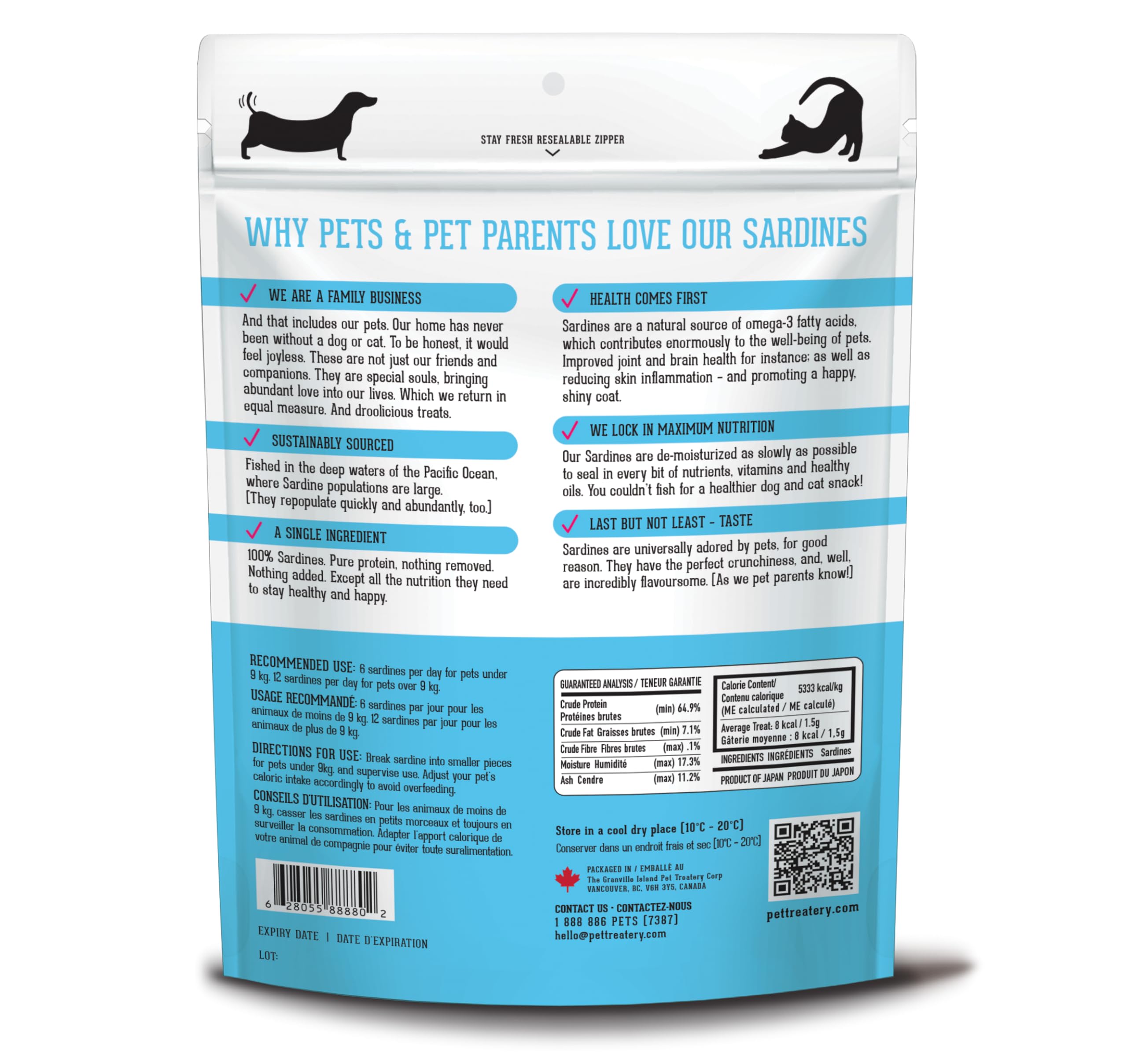 Ideal as a premium training treat to reinforce good behavior with Granville Island sardines.