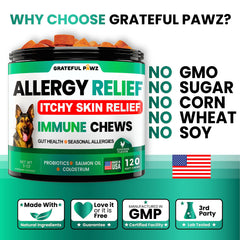 Grateful Pawz ingredients quercetin and omega-3 promote soothing skin comfort.