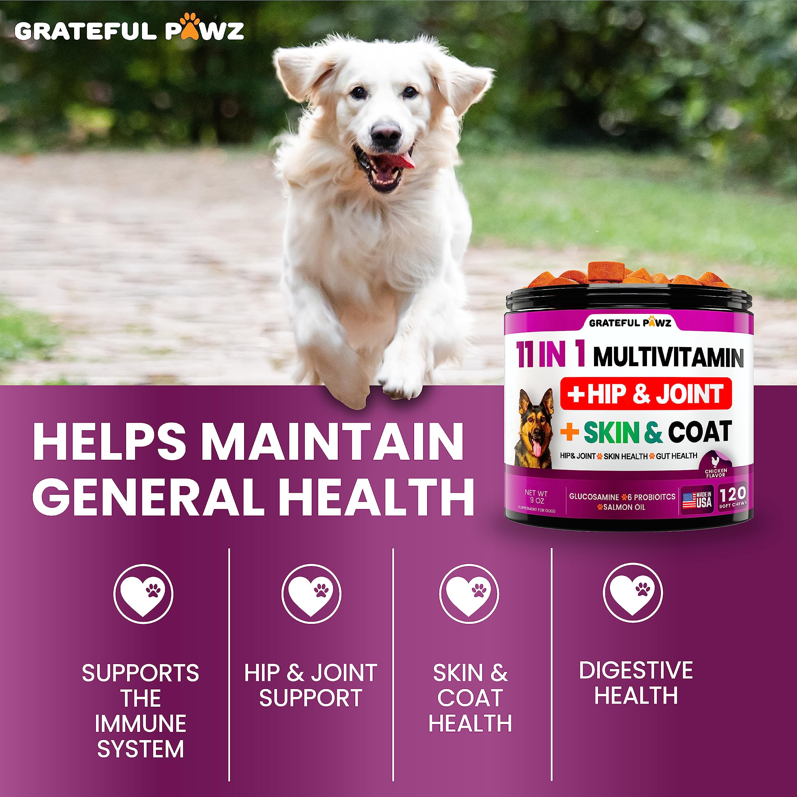 Grateful Pawz skin coat health closeup emphasizes shiny fur and comfort
