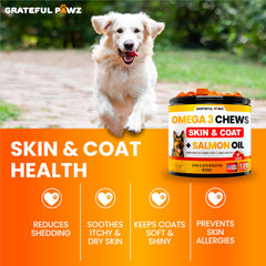 Grateful Pawz dog skin health chews help with dry itchy skin.