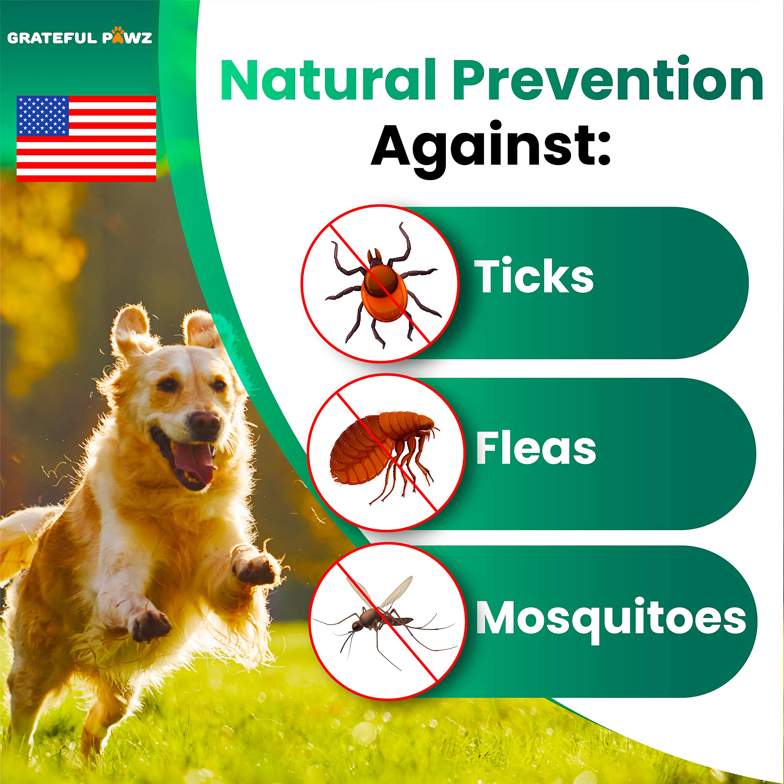 Grateful Pawz soft-tablets daily-use chews promote pest prevention for dogs.