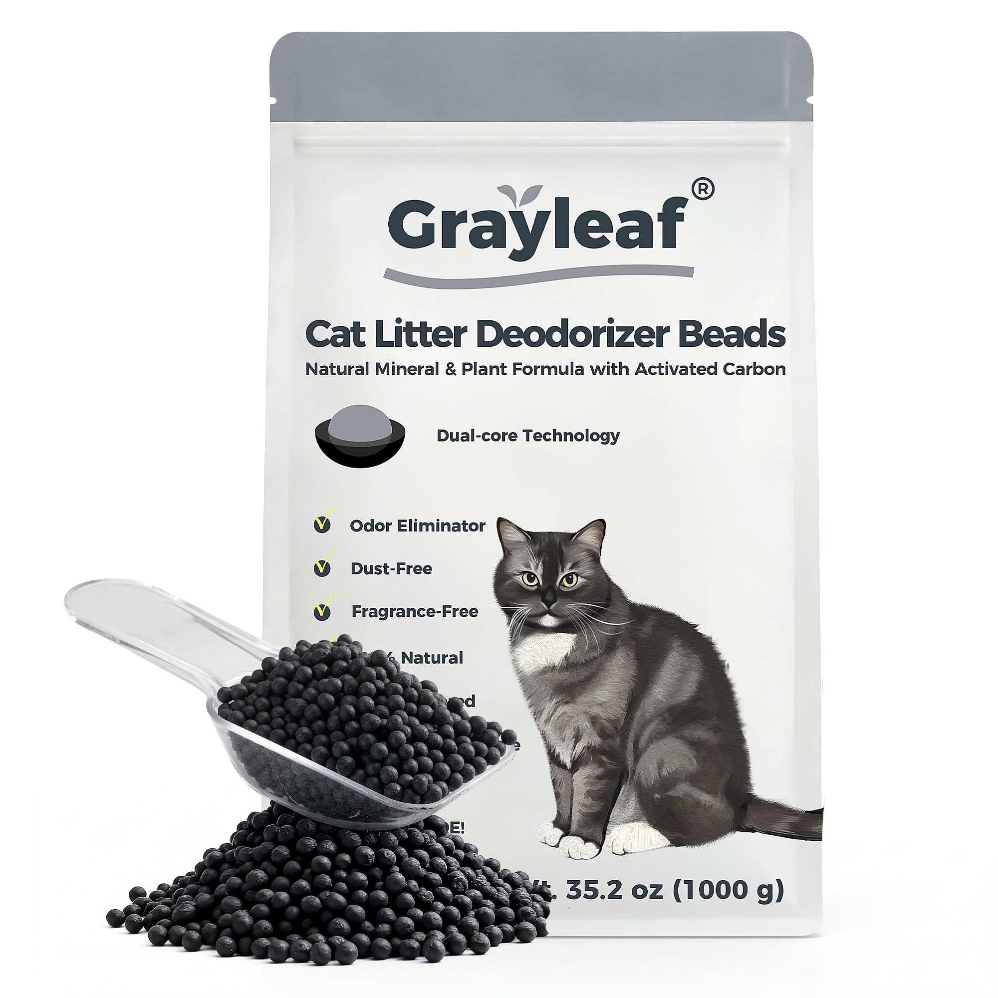Grayleaf cat litter deodorizer beads bulk package for long-lasting odor control.