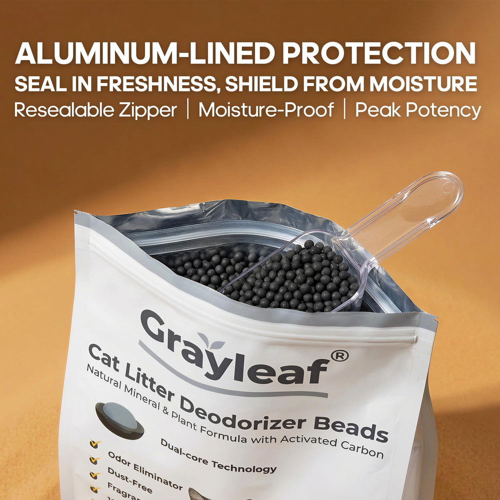 Grayleaf litter moisture-control beads keep litter dry and fresh.