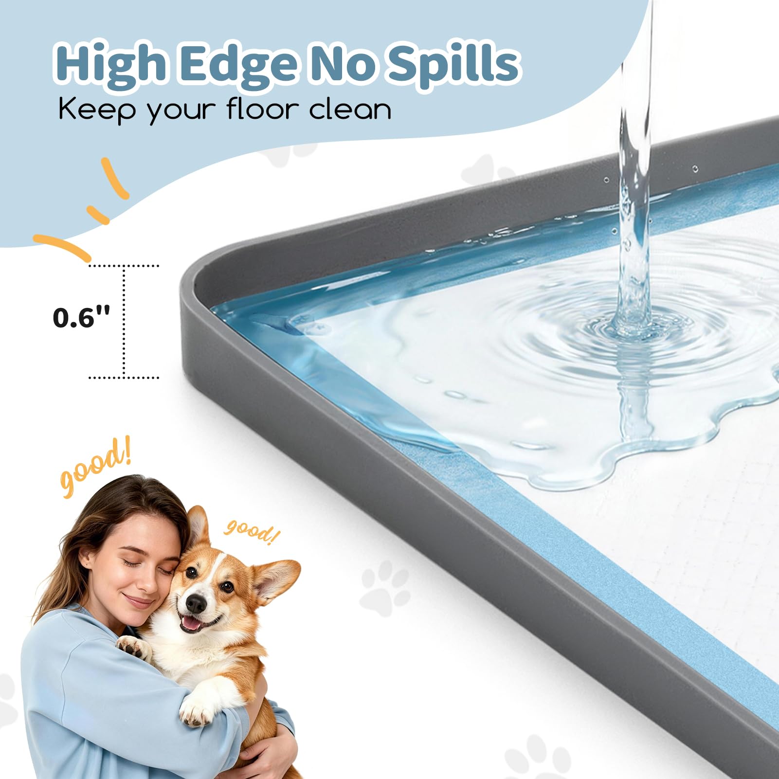 Greatbond pee pad holder silicone surface is easy to wipe clean.