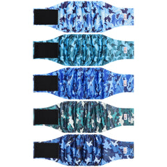 Grecle 5-pack dog diapers with varied patterns for versatile use at home.
