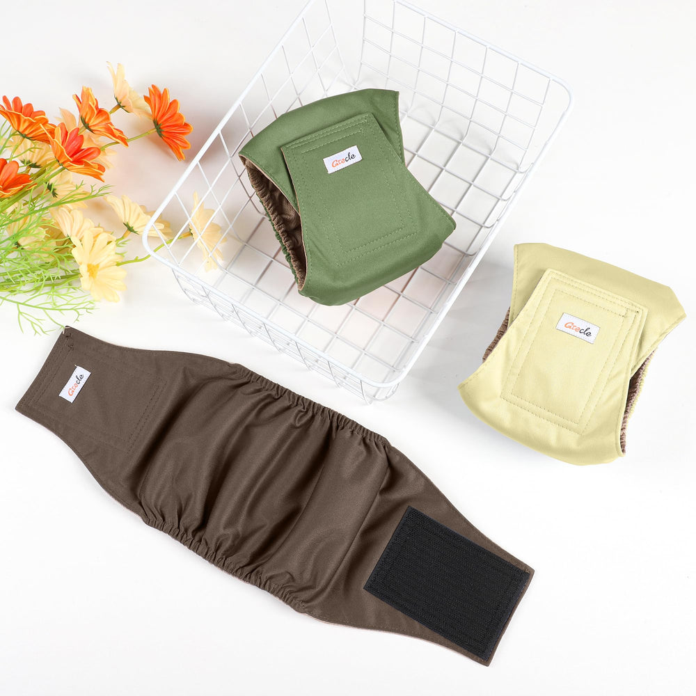 Grecle reusable diapers suitable for puppies, seniors, and post-surgery care.