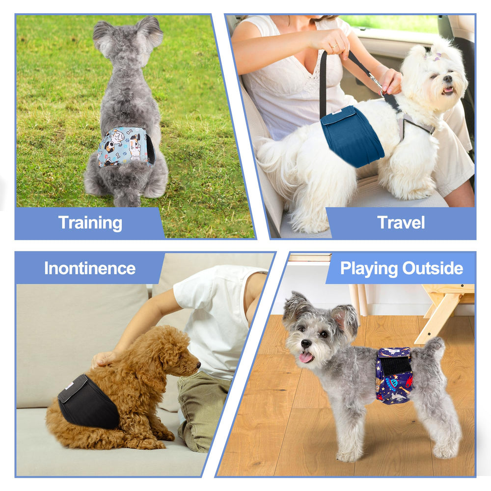 Grecle travel-friendly dog diapers packaging shown for car trips and events.